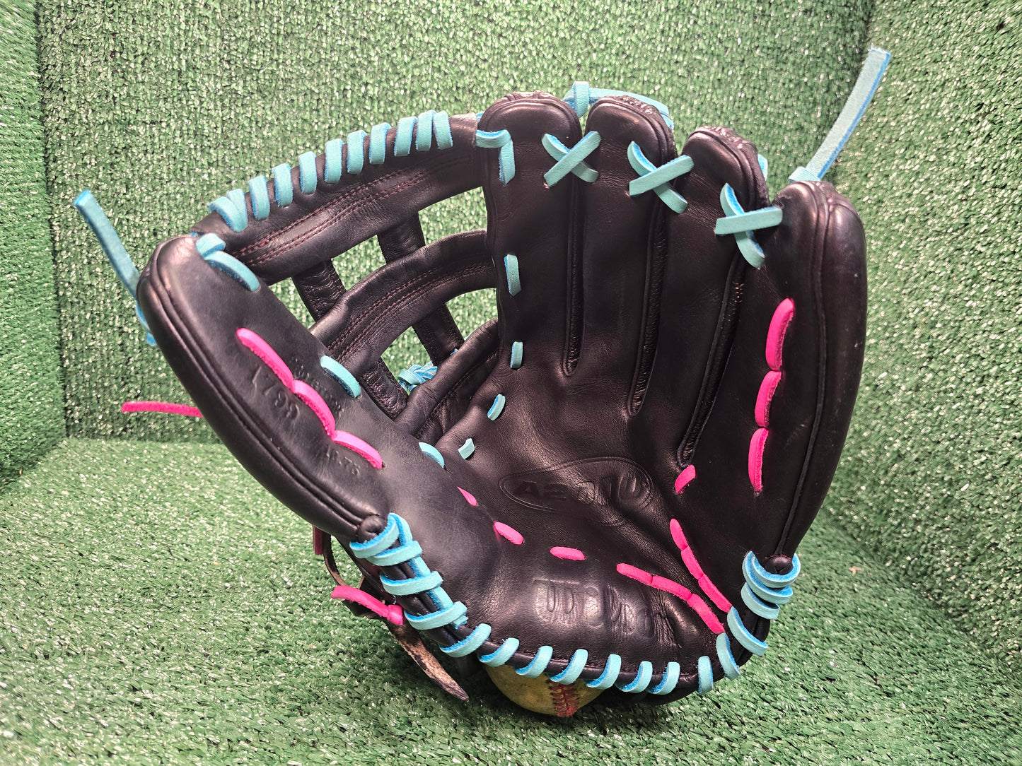 Wilson A2000 1799 – 12.75" Outfield Glove (Custom Turquoise & Pink Relace)