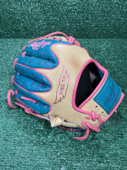 Rawlings Heart of the Hide 11.5" Infield Glove – 200 Pattern, Wing Tip, I-Web – Camel/Teal/Pink