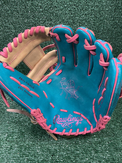 Rawlings Heart of the Hide 11.5" Infield Glove – 200 Pattern, Wing Tip, I-Web – Camel/Teal/Pink